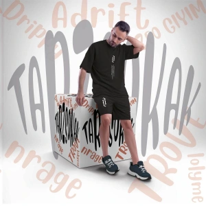 Unisex Şort Takım Dikey Letter Graphic Drawstring Waist