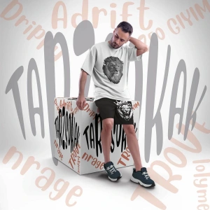 Unisex Şort Takım Leo King Letter Graphic Drawstring Waist