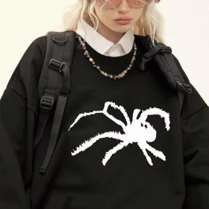 Unisex Spider Bisiklet Yaka Sweatshirt Siyah