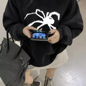 Unisex Spider Bisiklet Yaka Sweatshirt Siyah