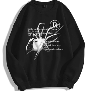 Unisex Spider R Bisiklet Yaka Sweatshirt Hoodie Siyah