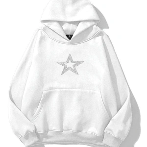 Unisex Star Stroke Taş Baskılı Sweatshirt Beyaz