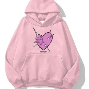 Unisex Strange Love Sweatshirt Hoodie Pembe