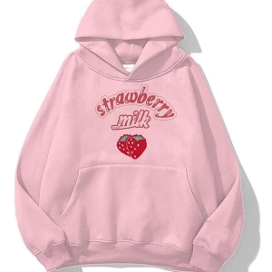 Unisex Strawberry Milk Sweatshirt Hoodie Pembe