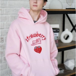 Unisex Strawberry Milk Sweatshirt Hoodie Pembe