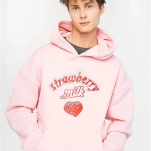 Unisex Strawberry Milk Sweatshirt Hoodie Pembe