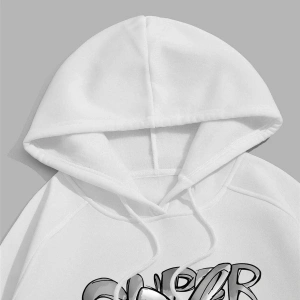 Unisex Super Baskılı Kapüşonlu Sweatshirt Beyaz