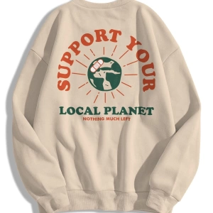 Unisex Support Your Planet Bisiklet Yaka Sweatshirt Hoodie