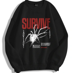 Unisex Survive Bisiklet Yaka Sweatshirt Siyah