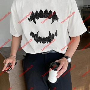 Unisex Teeth Tshirt Beyaz
