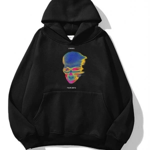 Unisex Thermal Skull Sweatshirt Hoodie Siyah