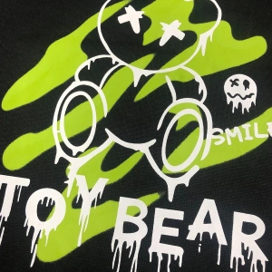 Unisex Toy Bear Baskılı Oversize Bisiklet Yaka Sweatshirt Siyah