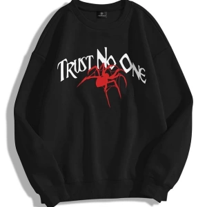 Unisex Trust No One Bisiklet Yaka Sweatshirt Siyah