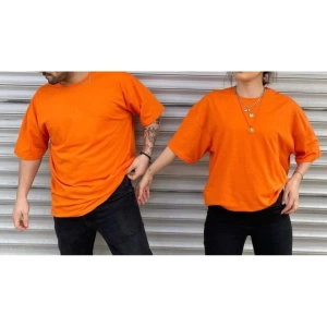 Unisex Turuncu Bisiklet Yaka Sevgili Kombin 2 Li Paket Tshirt