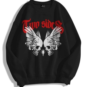 Unisex Two Sides Bisiklet Yaka Sweatshirt Siyah