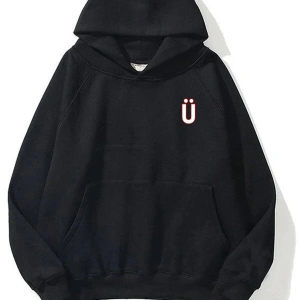 Unisex Ü Harfli Siyah Sweatshirt