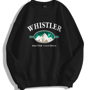 Unisex Whistler Bisiklet Yaka Sweatshirt Siyah