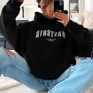Unisex Wrstbhr Baskılı Oversize Kapüşonlu Sweatshirt Siyah