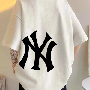 Unisex Yankees Özel Baskılı Oversize Penye Bisiklet Yaka T-Shirt