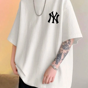 Unisex Yankees Özel Baskılı Oversize Penye Bisiklet Yaka T-Shirt