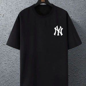 Unisex Yankees Özel Baskılı Oversize Penye Bisiklet Yaka T-Shirt