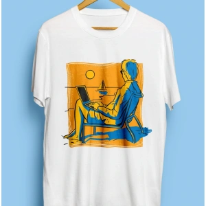 Unisex Yaz Tatil Gözlüklü Plaj Gün Batımı Tasarım Baskılı Tişört