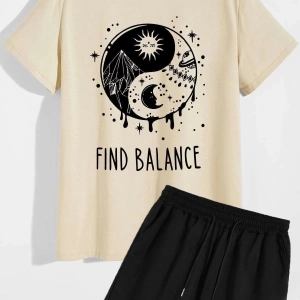 Unisex Ying Yang Şort T-shirt Eşofman Takımı TSH-YİNGYANG-SHRT-DÜZ