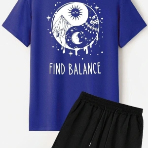 Unisex Ying Yang Şort T-shirt Eşofman Takımı TSH-YİNGYANG-SHRT-DÜZ