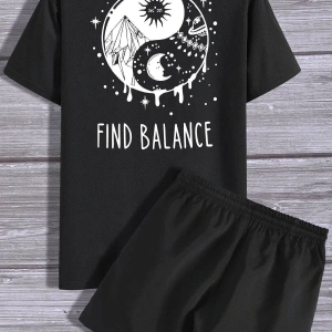 Unisex Ying Yang Şort T-shirt Eşofman Takımı TSH-YİNGYANG-SHRT-DÜZ