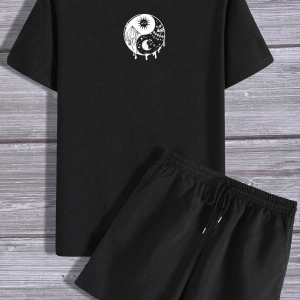 Unisex Ying Yang Şort T-shirt Eşofman Takımı TSH-YİNGYANG-SHRT-DÜZ