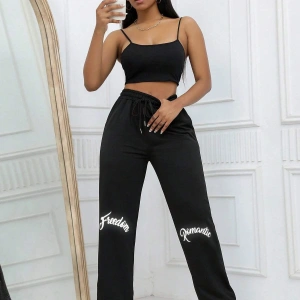 Unity Reflective Letter Graphic Drawstring Waist 4 Mevsim Eşofman