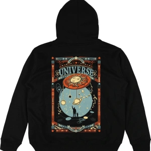 Universe Siyah Oversize Unisex Kapüşonlu Sweatshirt Hoodie