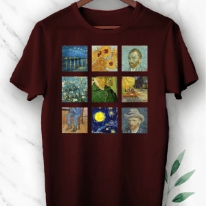 Unixes Siyah Art Van Gogh Portre Kolaj Baskılı T-shırt