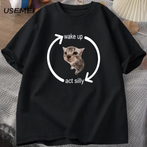 Uyandırma hareket aptal kedi T Shirt erkek kadın rahat erkek