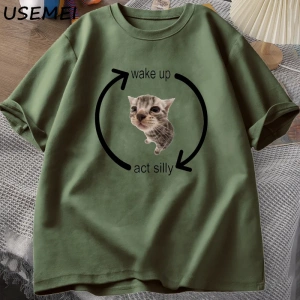 Uyandırma hareket aptal kedi T Shirt erkek kadın rahat erkek tişört adam giysileri pamuk kısa 2989