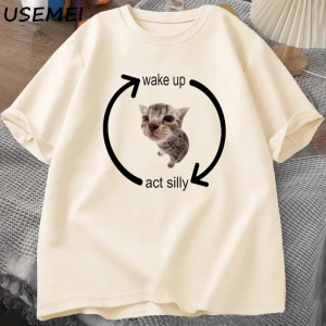 Uyandırma hareket aptal kedi T Shirt erkek kadın rahat erkek tişört adam giysileri pamuk kısa 2989