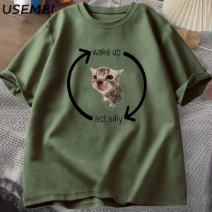 Uyandırma hareket kedi T Shirt erkek kadın tişört
