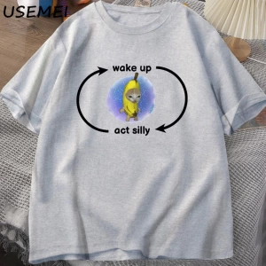 Uyandırma yasası aptal T Shirt ağlayan muz kedi Meme T-shirt komik üzgün Kitty kedi Zoning dı