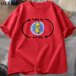 Uyandırma yasası aptal T Shirt ağlayan muz kedi Meme T-shirt komik üzgün Kitty kedi Zoning dı