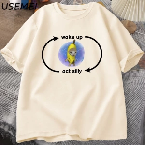 Uyandırma yasası aptal T Shirt ağlayan muz kedi Meme T-shirt komik üzgün Kitty kedi Zoning dı