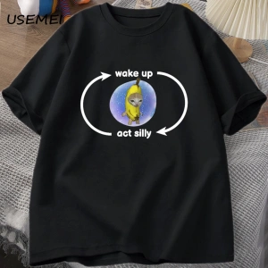 Uyandırma yasası aptal T Shirt ağlayan muz kedi Meme T-shirt komik üzgün Kitty kedi Zoning dı