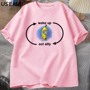 Uyandırma yasası aptal T Shirt ağlayan muz kedi Meme T-shirt komik üzgün Kitty kedi Zoning dı