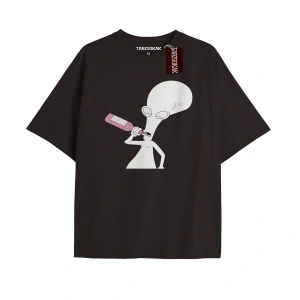 UZAYLI  Unisex Oversize Yazılı Tshirt SİYAH