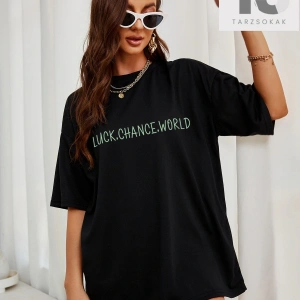 Uzaylı ve Slogan Grafikli Düşük Omuzlu Oversize Tişört