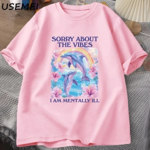 Üzgünüm Vibes hakkında Unisex T Shirt Aptal Garip T-shirt Komik Zihinsel Tshirt Pamuk Kısa Ko