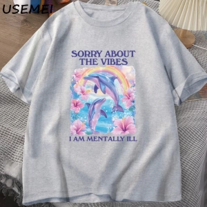 Üzgünüm Vibes hakkında Unisex T Shirt Aptal Garip T-shirt Komik Zihinsel Tshirt Pamuk Kısa Ko