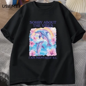 Üzgünüm Vibes hakkında Unisex T Shirt Aptal Garip T-shirt Komik Zihinsel Tshirt Pamuk Kısa Ko 2811