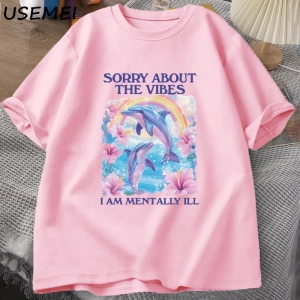 Üzgünüm Vibes hakkında Unisex T Shirt Aptal Garip T-shirt Komik Zihinsel Tshirt Pamuk Kısa Ko 2811