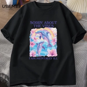 Üzgünüm Vibes hakkında Unisex T Shirt Komik Zihinsel Tshirt Pamuk Kısa Ko