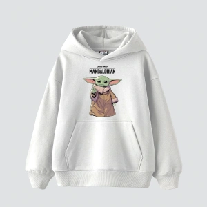 V2 The Mandalorian Yoda Baskılı Oversize Unisex Premium Beyaz